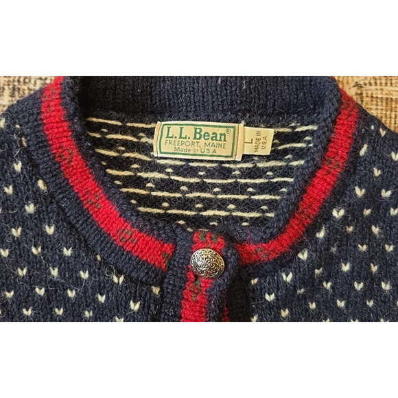VTG L.L. Bean Women’s Nordic Wool Cardigan Sweater USA Snowflake Knit Large - Picture 3 of 8